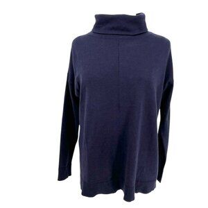 Eileen Fisher Merino Jersey Turtleneck Top in Regenerative Wool Navy- Medium
